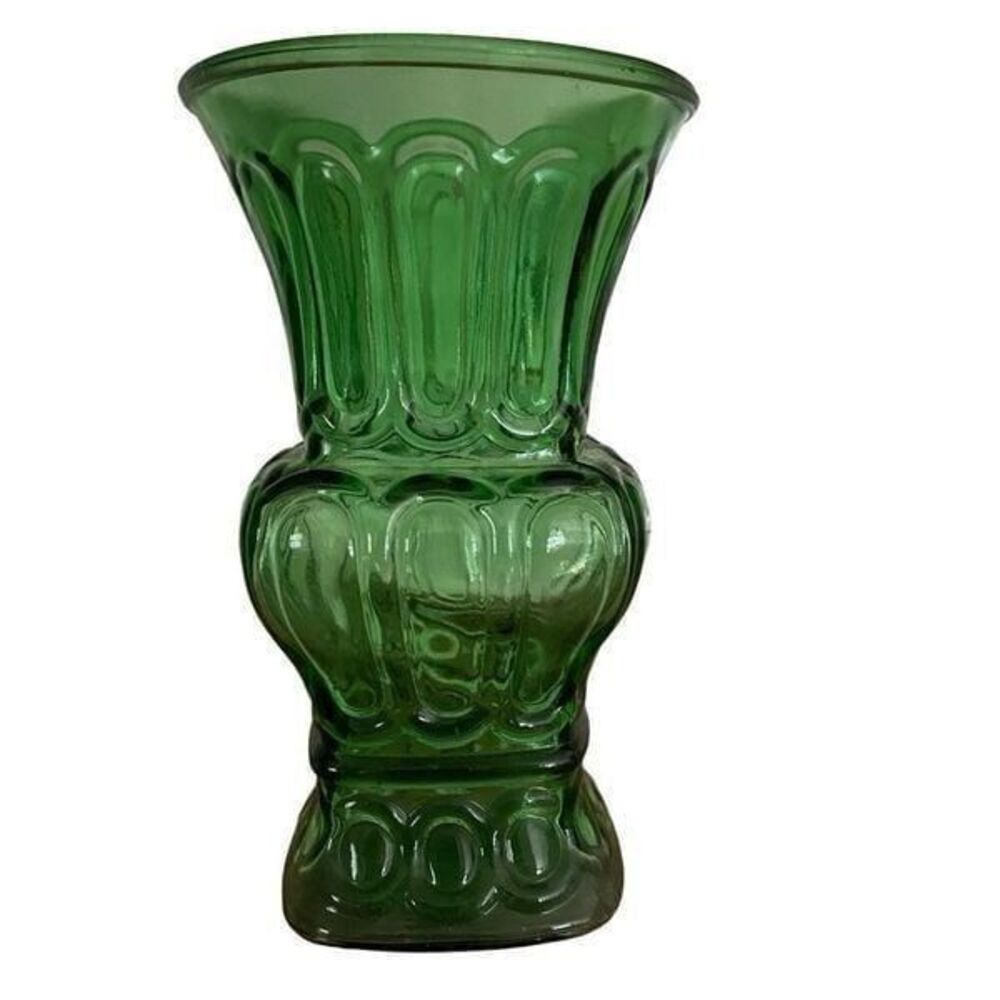 Vintage Green Pressed Glass Vase Ornate